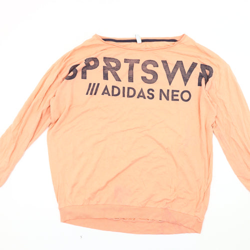Adidas Women's Orange Logo Sweatshirt, Size L, Relaxed Fit