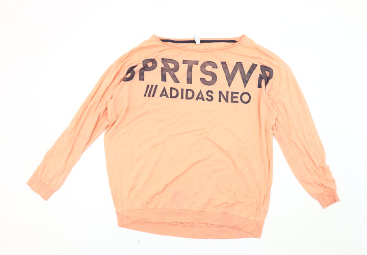 Adidas Women's Orange Logo Sweatshirt, Size L, Relaxed Fit