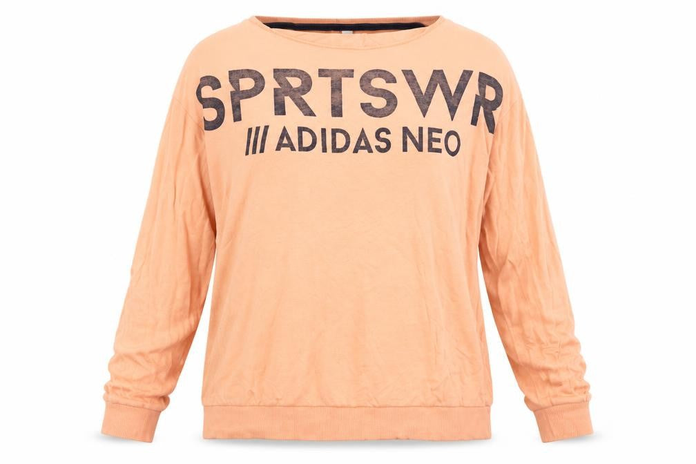 Front view of Adidas Women's Orange Logo Sweatshirt, size L, Relaxed Fit
