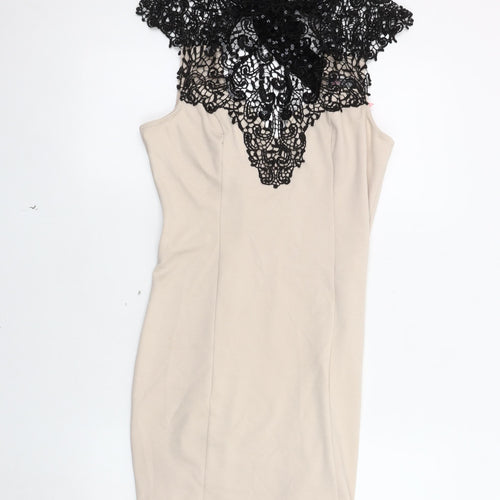 Lipsy Women's Beige Lace Bodycon Dress Size 14