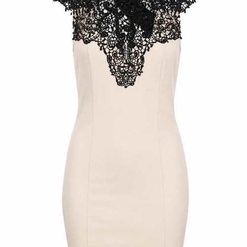 Lipsy Women's Beige Lace Bodycon Dress Size 14