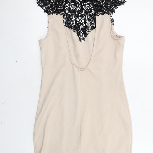Lipsy Women's Beige Lace Bodycon Dress Size 14