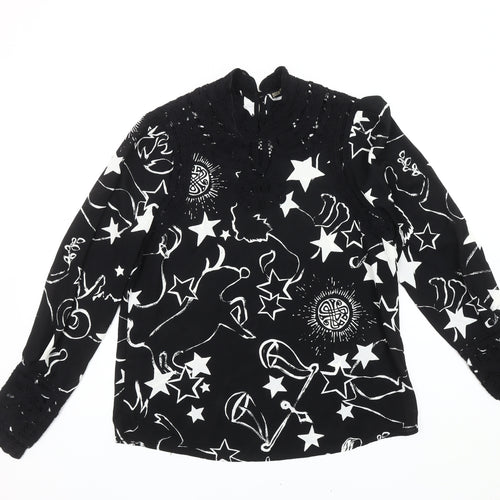 BIBA Women's Black Star Print High Neck Blouse, Size 10