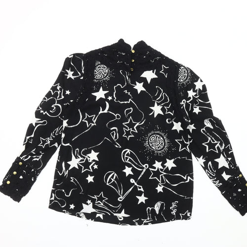 BIBA Women's Black Star Print High Neck Blouse, Size 10