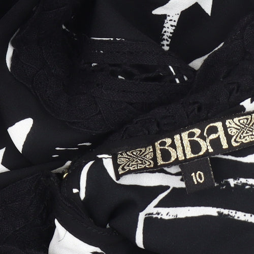 BIBA Women's Black Star Print High Neck Blouse, Size 10