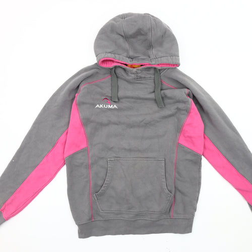 Akuma Unisex Grey Pink Hoodie, Size L, Casual Style