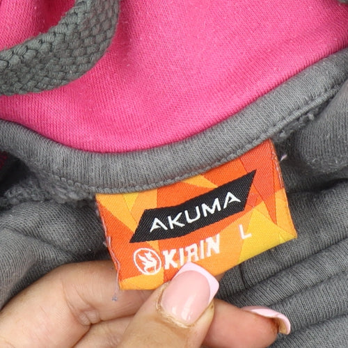 Akuma Unisex Grey Pink Hoodie, Size L, Casual Style