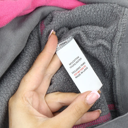 Akuma Unisex Grey Pink Hoodie, Size L, Casual Style