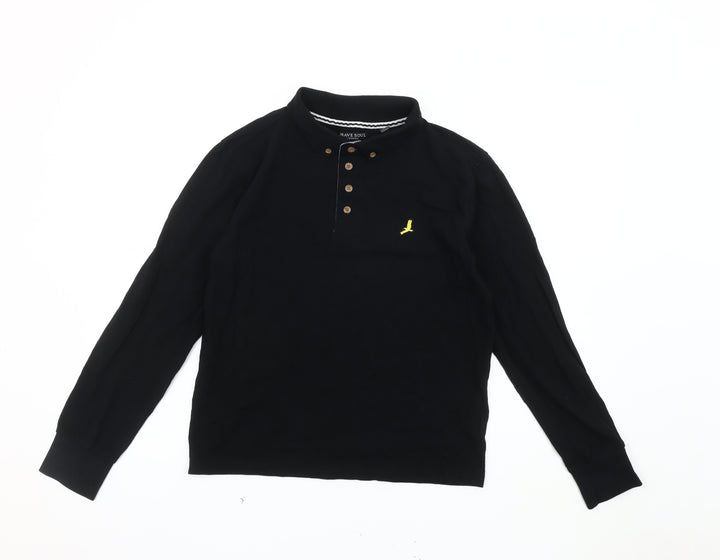 Brave Soul Men's Black Long Sleeve Polo Shirt S