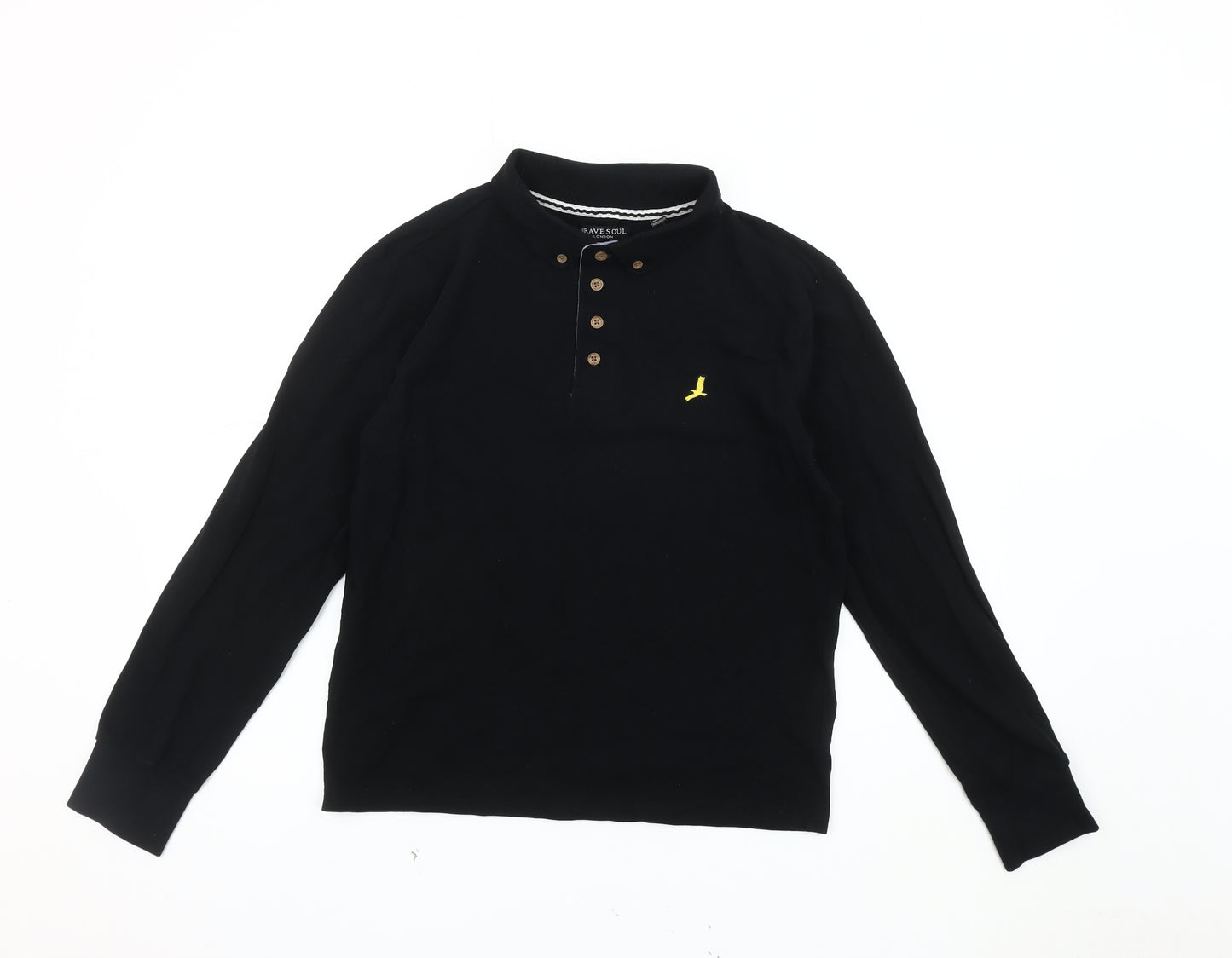 Brave Soul Men's Black Long Sleeve Polo Shirt S