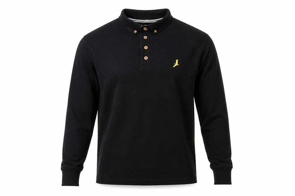 Brave Soul Men's Black Long Sleeve Polo Shirt S