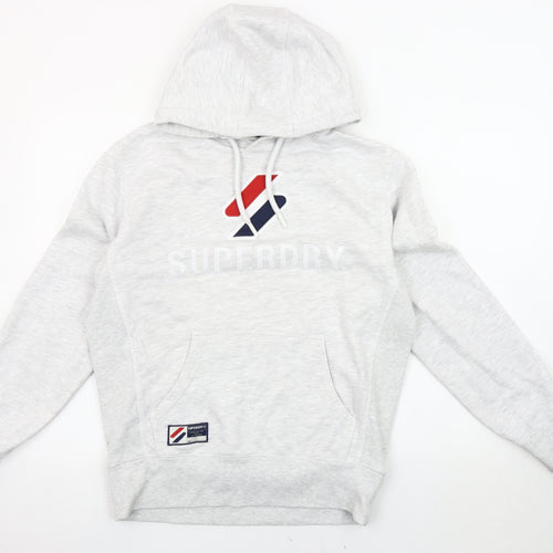 Superdry Men's Grey Pullover Hoodie - Small, Logo Accents