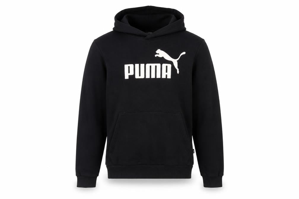 Front view of Puma boys’ black pullover hoodie m - casual sportswear