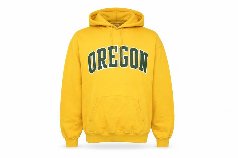 Front view of Champion Men's Yellow Pullover Hoodie, size S