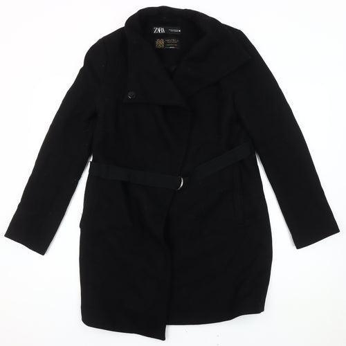 Zara Women's Black Wool Blend Belted Overcoat XS