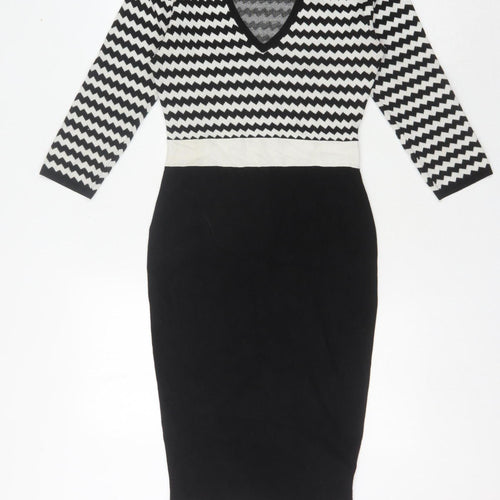 Paul Costelloe Black Chevron Sheath Dress XS Women