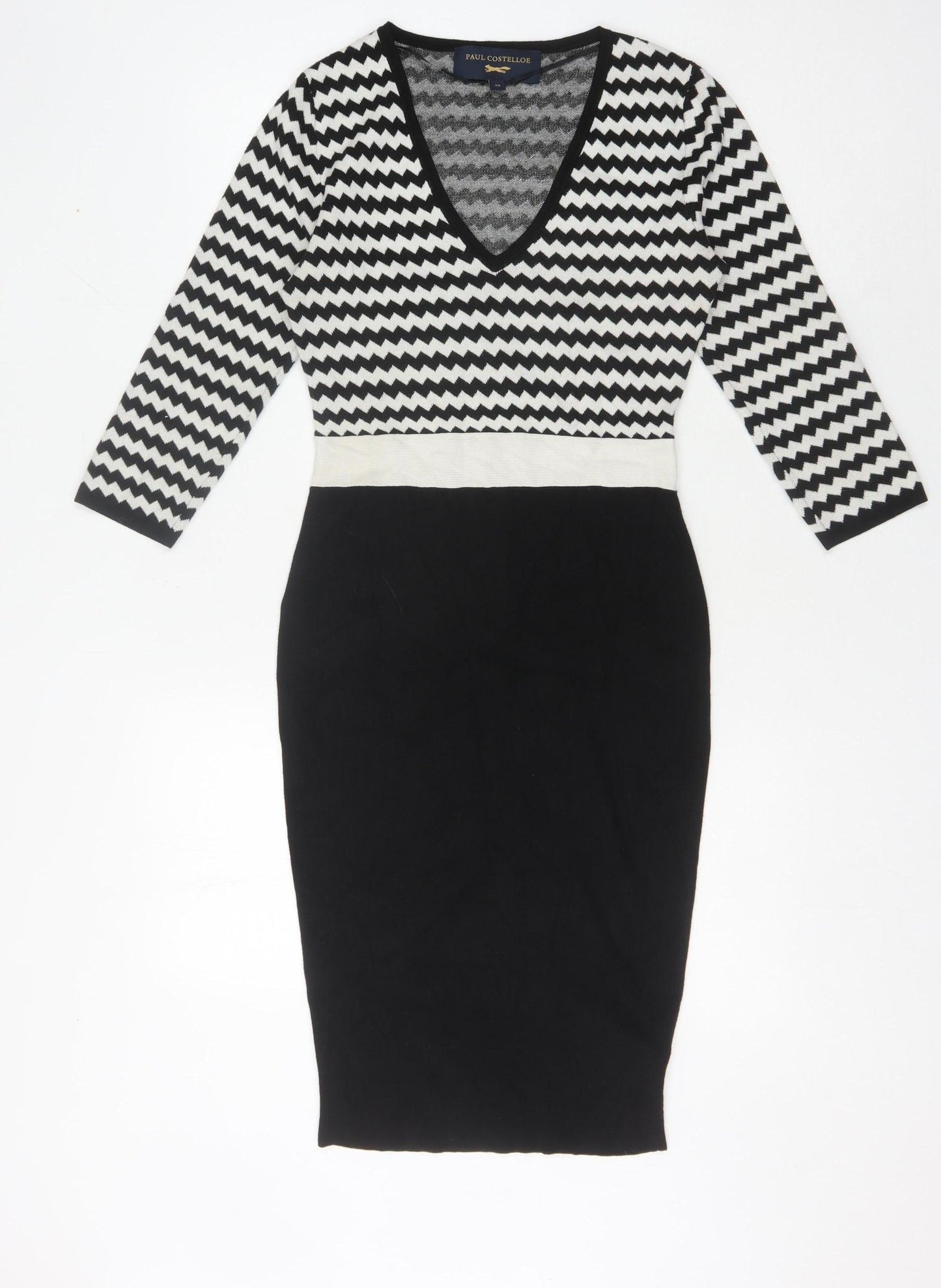 Paul Costelloe Black Chevron Sheath Dress XS Women