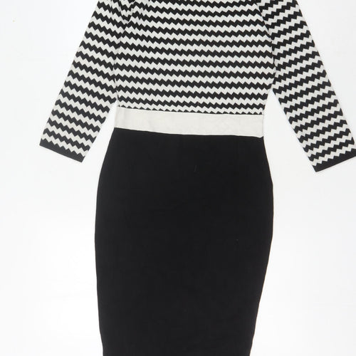 Paul Costelloe Black Chevron Sheath Dress XS Women