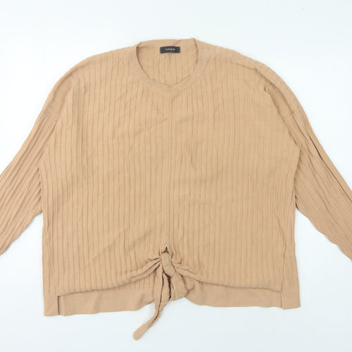 Marks and Spencer Women's Beige V-Neck Pullover Jumper Size 16