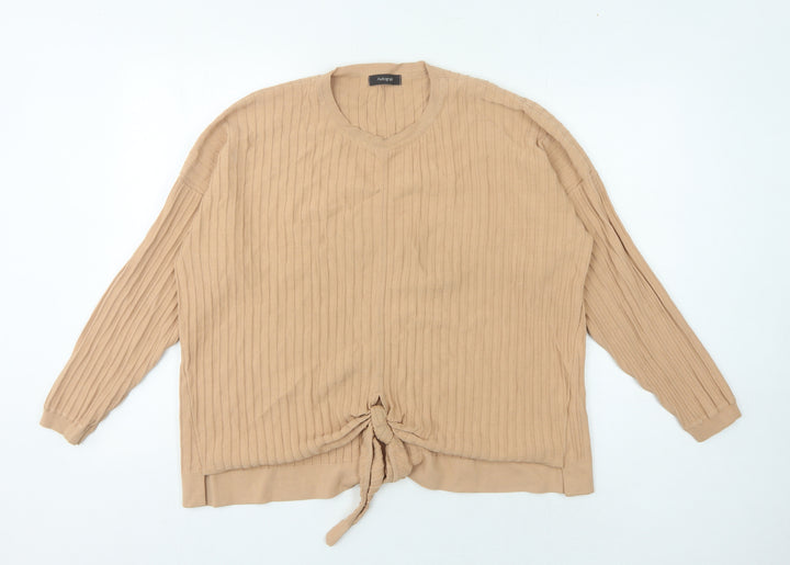 Marks and Spencer Women's Beige V-Neck Pullover Jumper Size 16