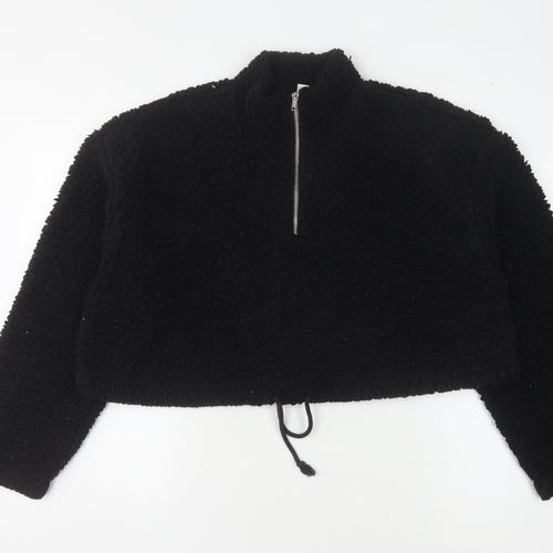 Topshop Women's Black Fleece Pullover - Size 14