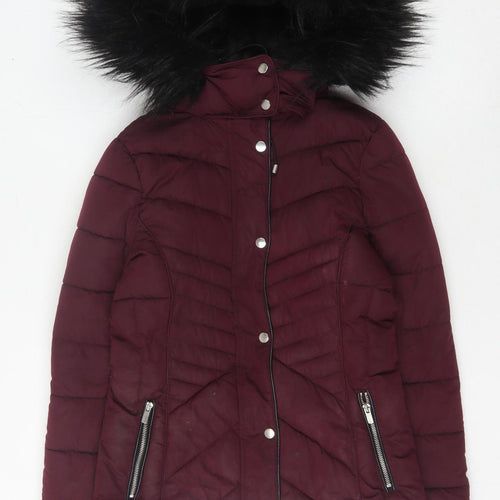 New Look Women's Red Hooded Jacket Size 8