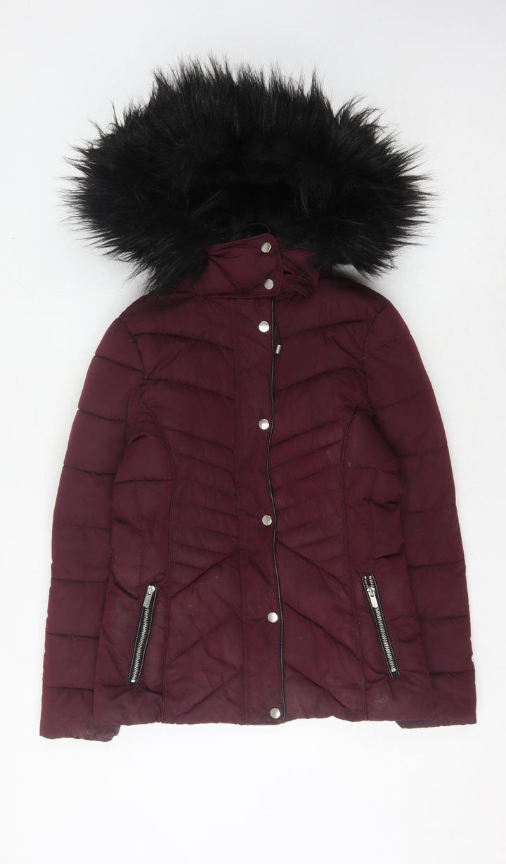 New Look Women's Red Hooded Jacket Size 8
