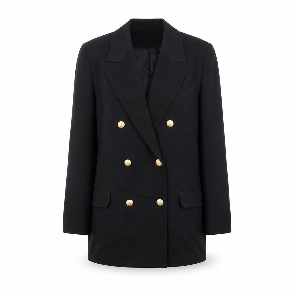 Front view of Robe Women's Black Double-Breasted Blazer, size 12