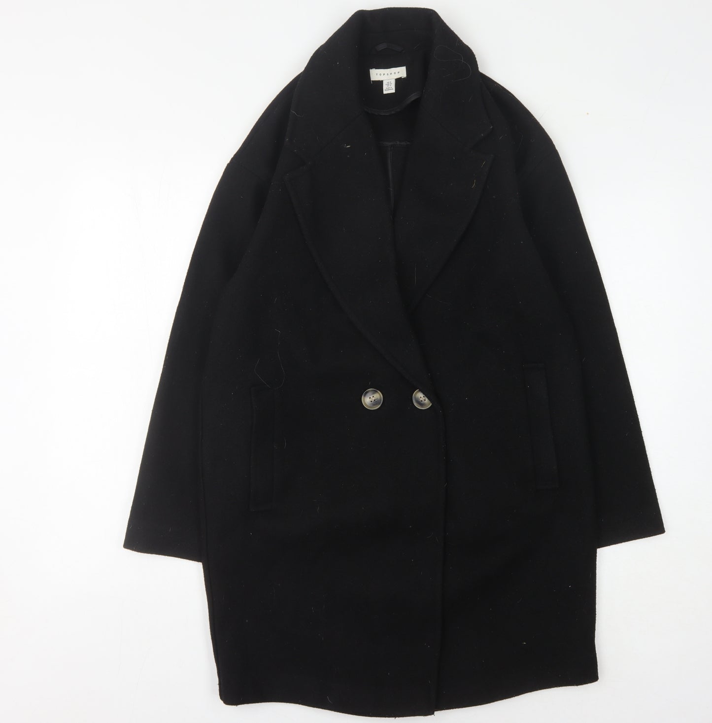 Topshop Women's Black Overcoat Size 8 Elegant Classic