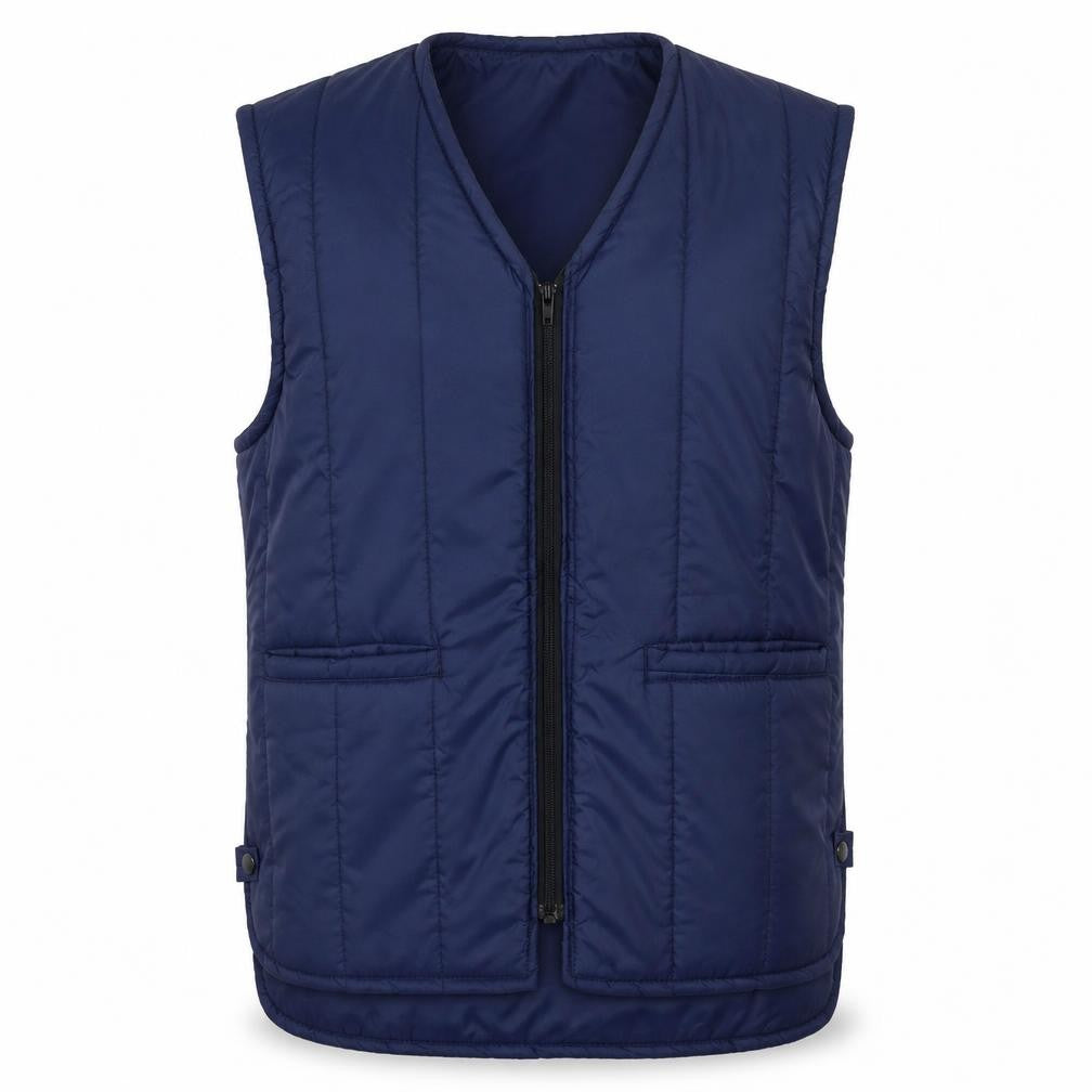 Front view of L'avenir Men's Blue Puffer Waistcoat, size 40, in