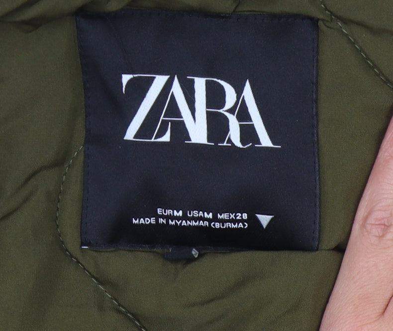 Zara Women’s Green Quilted Long Coat Size 12