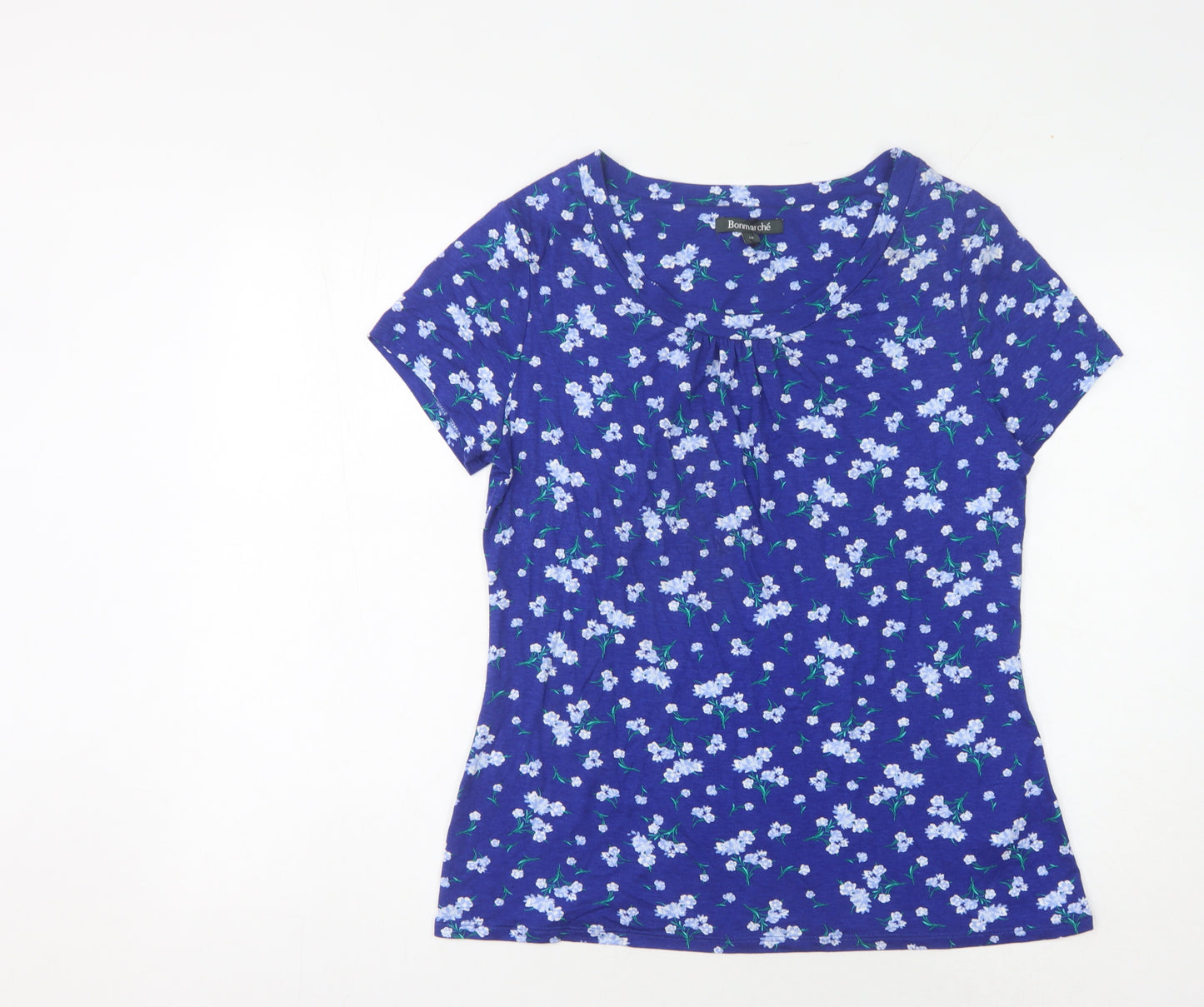 Bonmarché Women's Blue Floral T-Shirt Size 16
