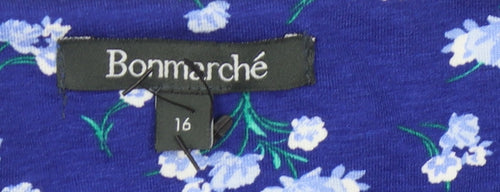 Bonmarché Women's Blue Floral T-Shirt Size 16