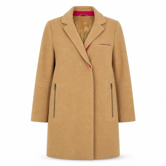 Front view of ASOS Women's Beige Wool Overcoat UK 10 Petite