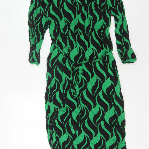 New Look Women's Green Black Geometric Long Sleeve Dress