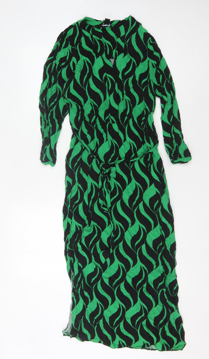 New Look Women's Green Black Geometric Long Sleeve Dress