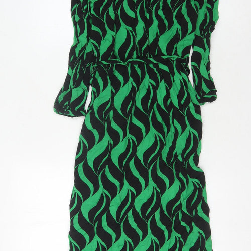 New Look Women's Green Black Geometric Long Sleeve Dress