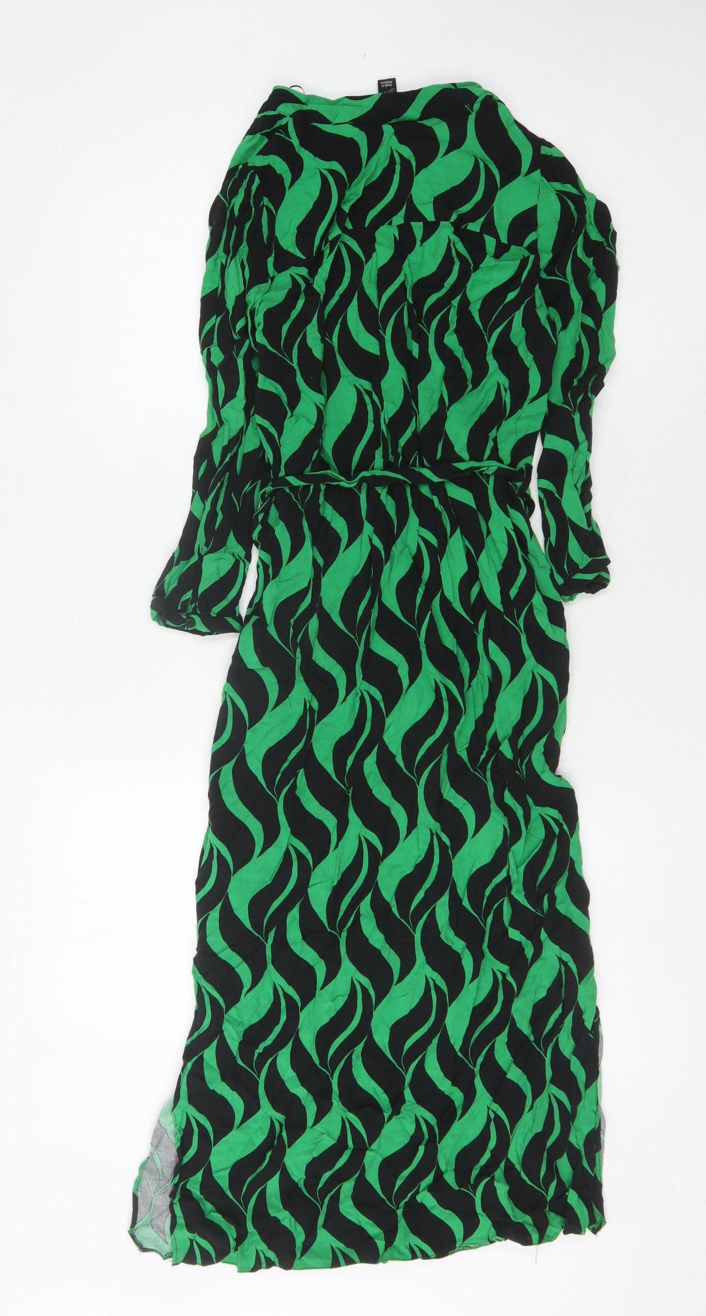 New Look Women's Green Black Geometric Long Sleeve Dress