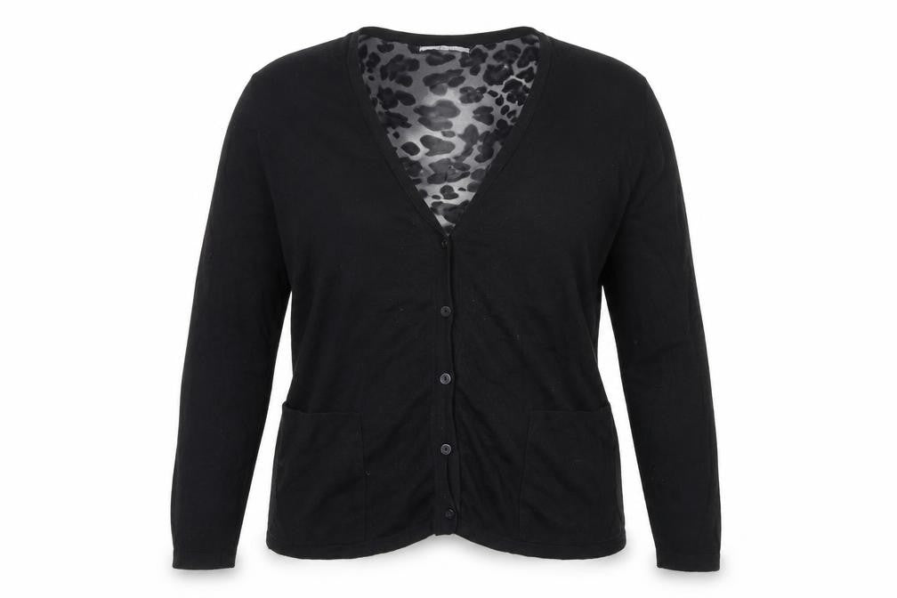 Front view of Cellbes Women's Black Cardigan, size 10, Long Sleeve