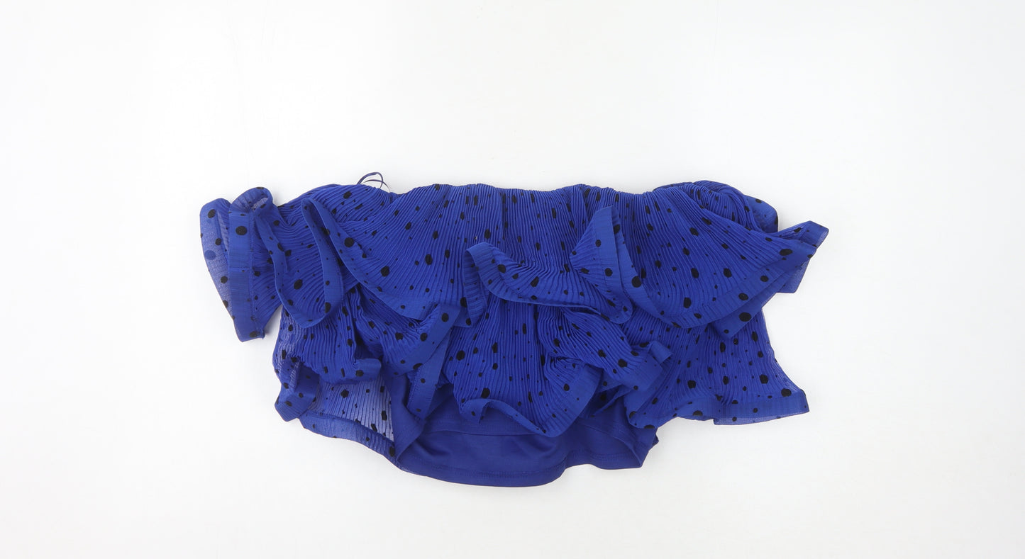 River Island Women's Blue Polka Dot Ruffle Blouse, Size 12
