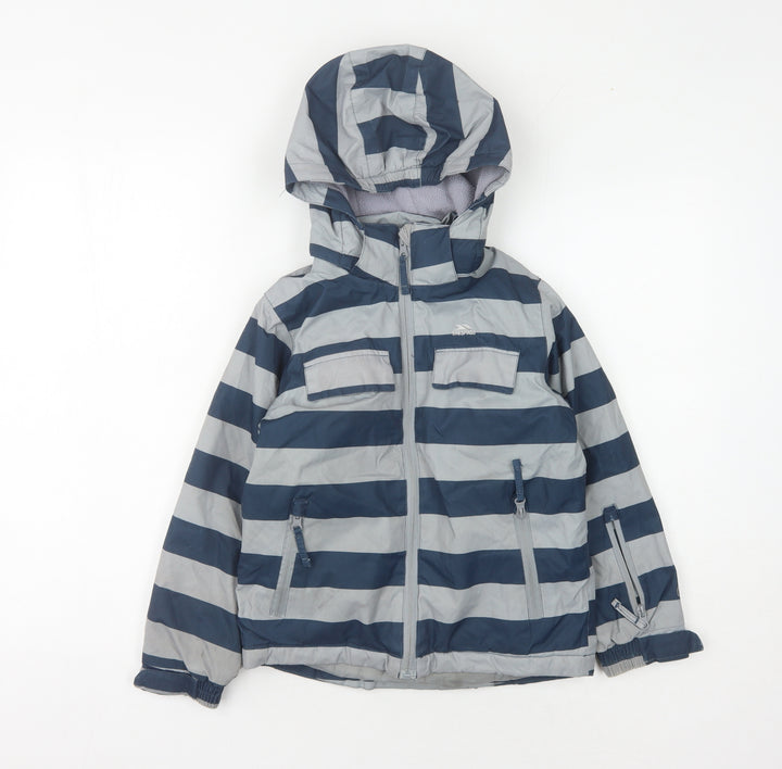 Trespass Boys Blue Striped Parka Jacket 5-6 Years Waterproof