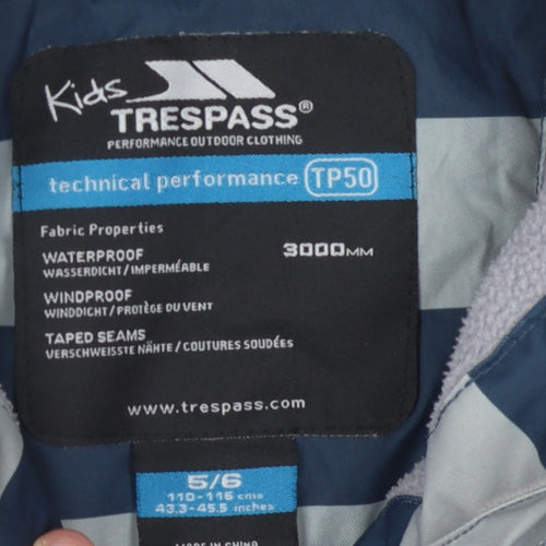 Trespass Boys Blue Striped Parka Jacket 5-6 Years Waterproof