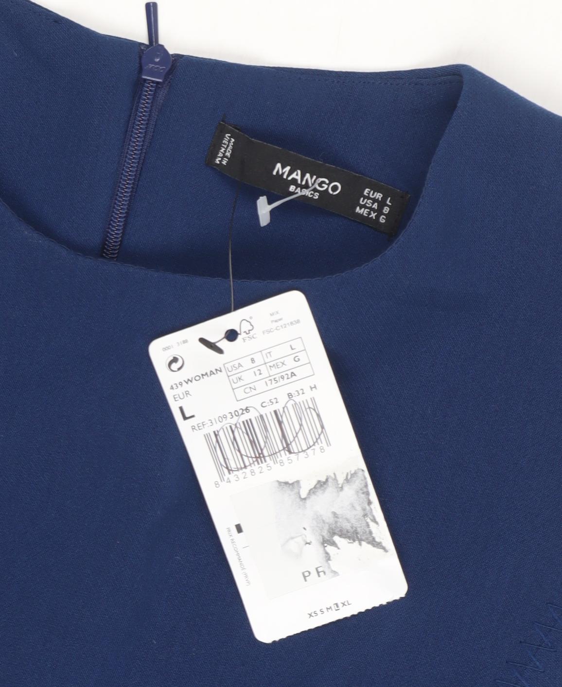 Mango Women's Blue Sleeveless Dress, Size 12, New