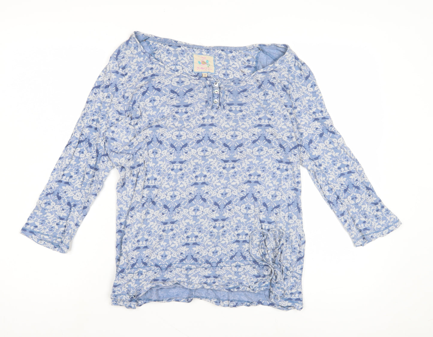 Fatigued By Time Blue Floral Blouse Size 14