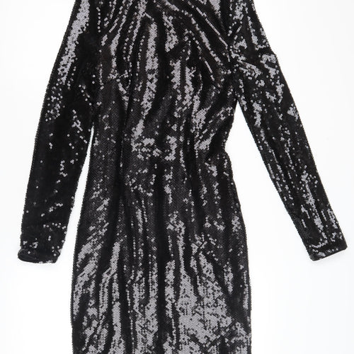 Marks and Spencer Black Sequin Long Sleeve Dress - Size 6