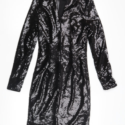 Marks and Spencer Black Sequin Long Sleeve Dress - Size 6