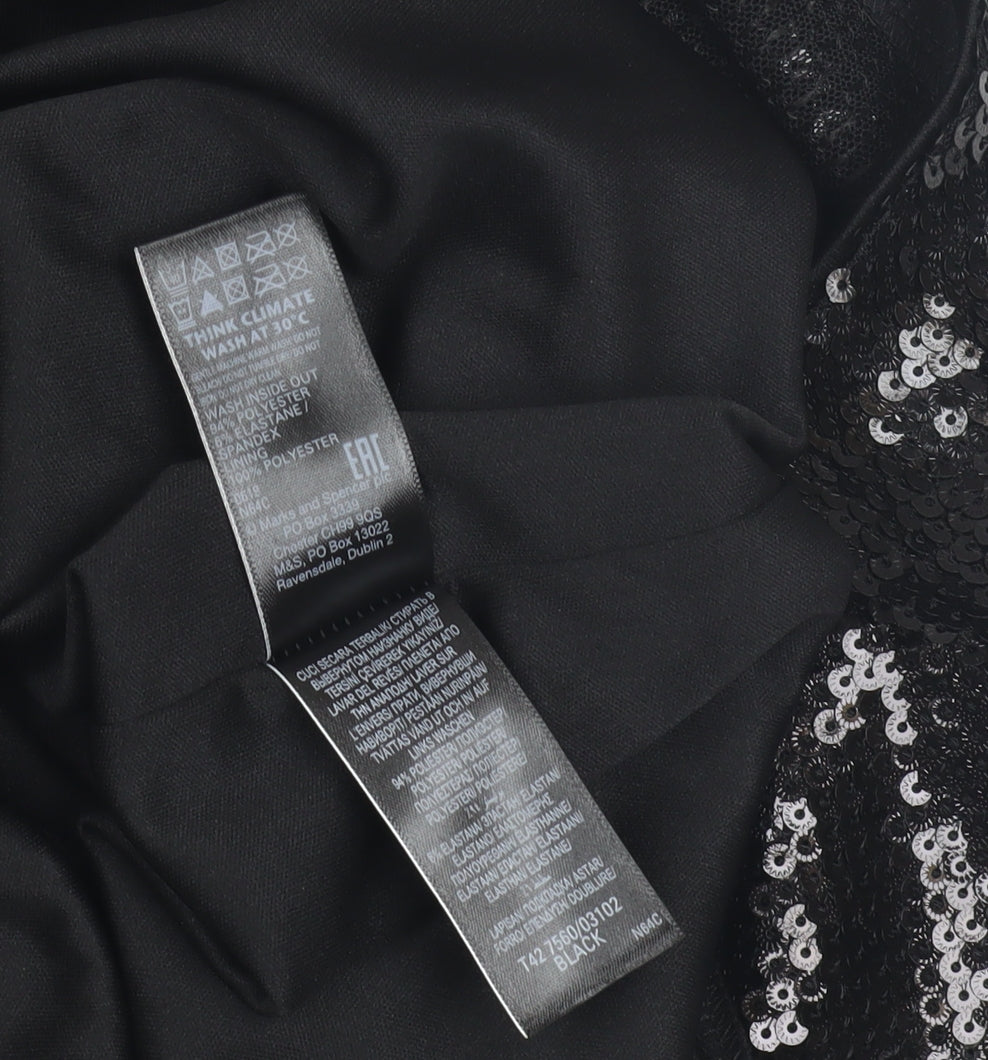 Marks and Spencer Black Sequin Long Sleeve Dress - Size 6
