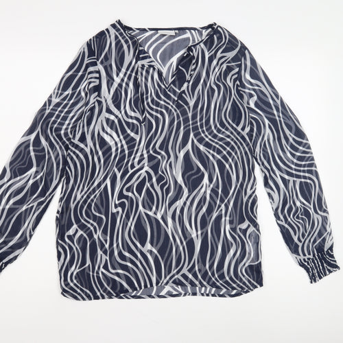 ICHI Women's Blue Geometric Tunic Blouse Size S