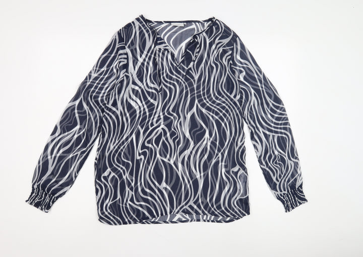 ICHI Women's Blue Geometric Tunic Blouse Size S