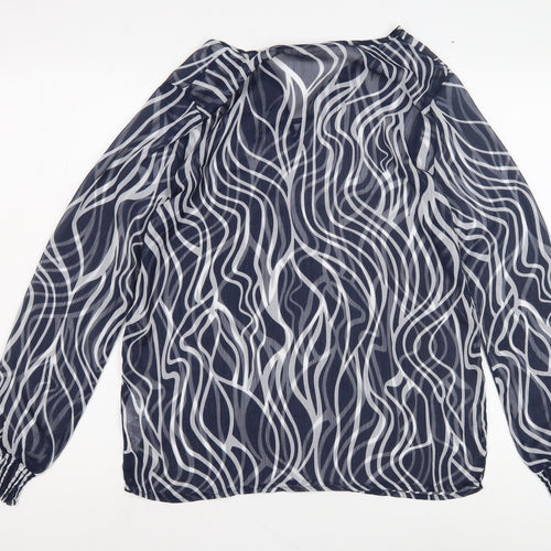 ICHI Women's Blue Geometric Tunic Blouse Size S